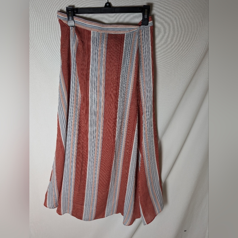 Lavender Field Rust Red And Grey Striped Wrap Midi Skirt Size Small